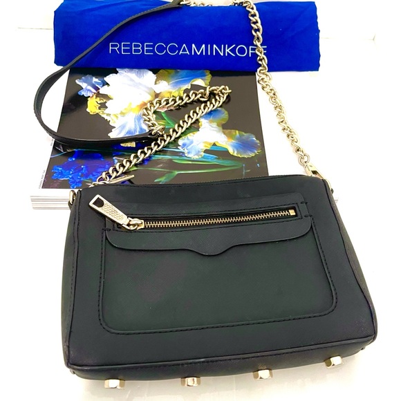 Rebecca Minkoff Black Leather & Gold Chain Crossbody Bag - Picture 4 of 7